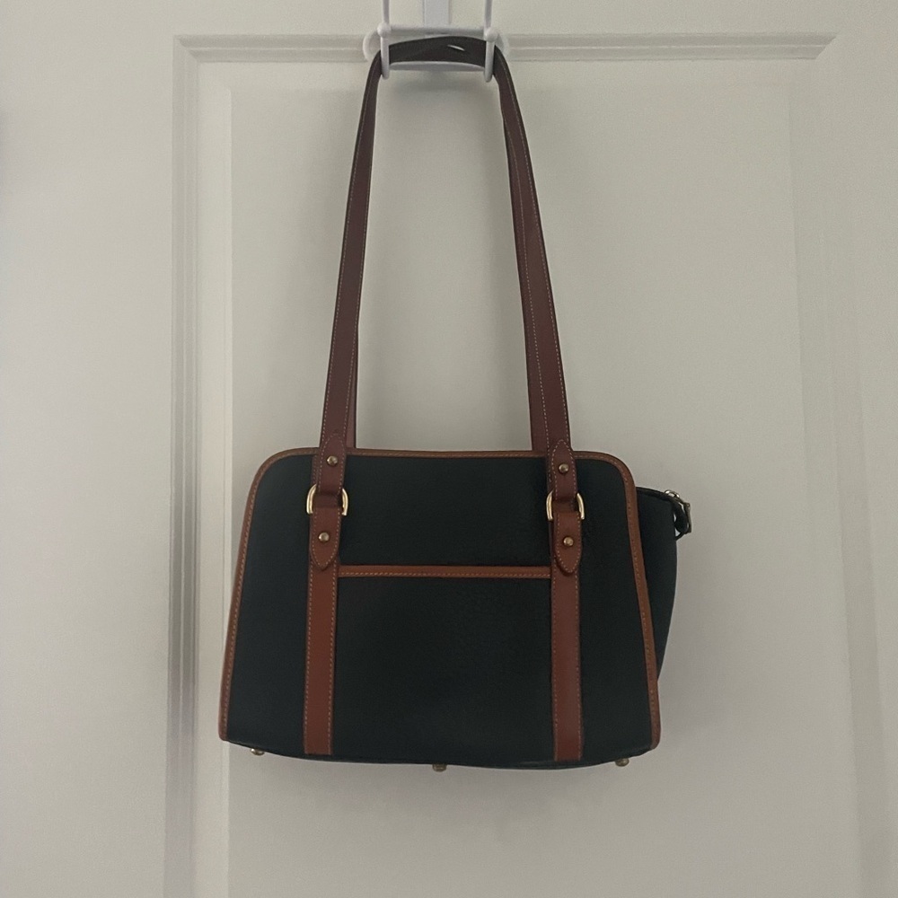 Dooney & Bourke Pebbled Leather All Weather Bag Dark Navy British Tan - Picture 14 of 14
